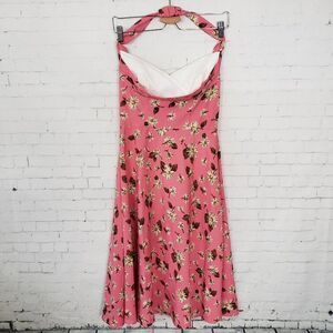 Stop Staring Alicia Estrada Retro Pin Up Halter Dress Size S Pink Floral NEW